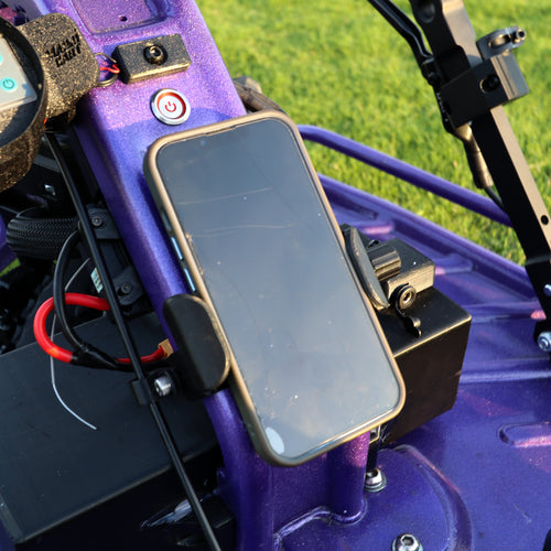 Phone mount shown in-use on crazy cart.